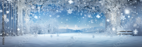 Snowy background a winter wonderland  tranquil scenery  natural beauty  template  banner
