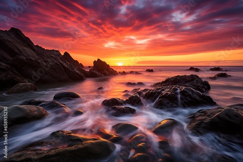 Beautiful seascape. Dramatic sunset over the sea.