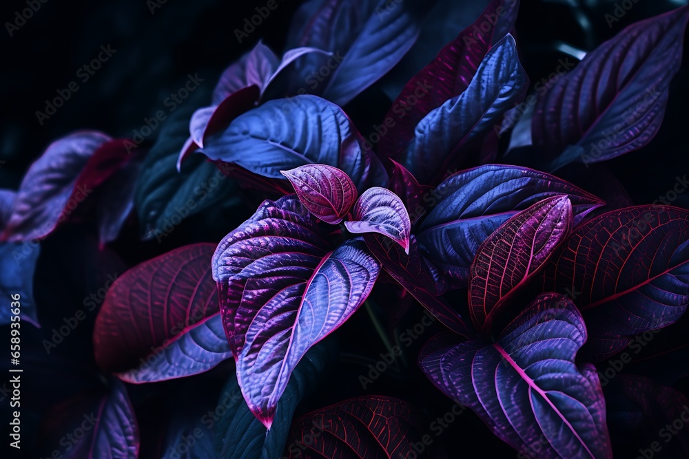 Purple leaves of a plant in the garden. Nature background.