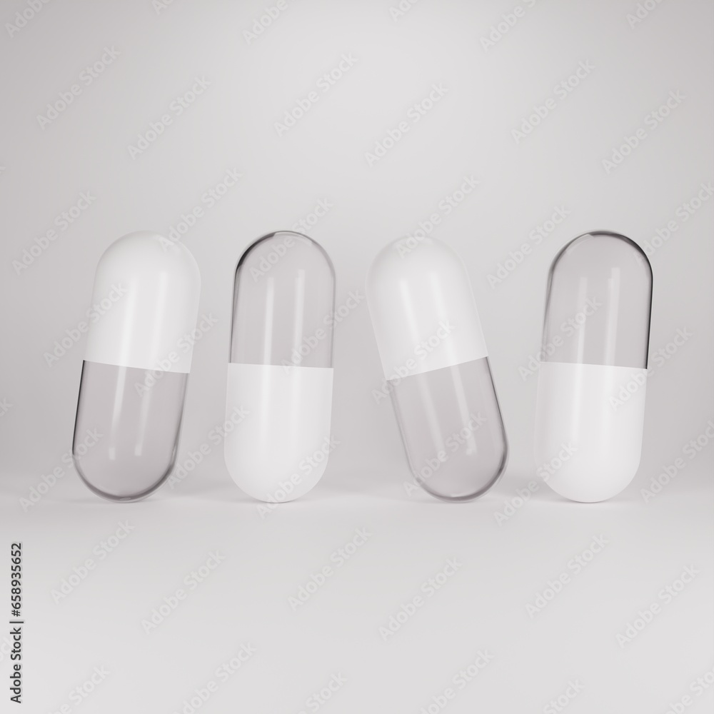 capsules on white background , 3d render capsules on white background , 3d render
