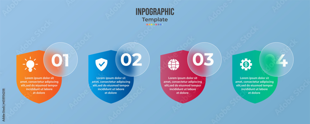 Infographic for 4 options, vector gradient design with realistic frosted glass, glassmorphism effect Infographic for 4 options, vector gradient design with realistic frosted glass, glassmorphism effect