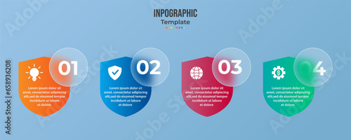 Infographic for 4 options, vector gradient design with realistic frosted glass, glassmorphism effect