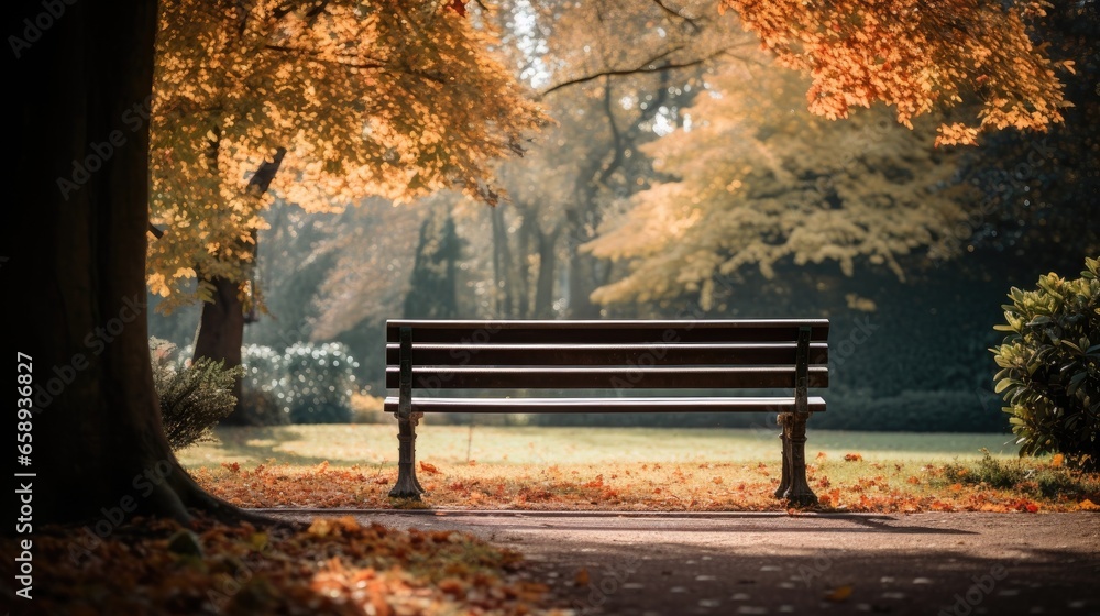 A parkbench at the park during autumn