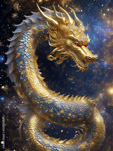 The Shimmering Majestic Golden Dragon, 金龍, 龍神, illustration art, Generative AI