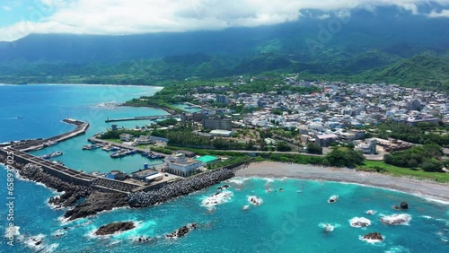 Aerial view of Chenggong Fishery Harbor in Taitung, Taiwan. photo