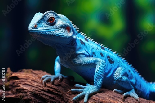 Portrait of the blue lizard in the nature. AI generative art