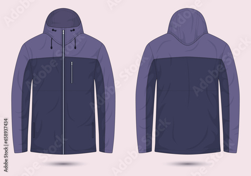 Outdoor hooded jacket template front and back view