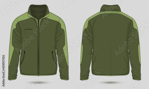 Men's warm zipper jacket front and back view photo