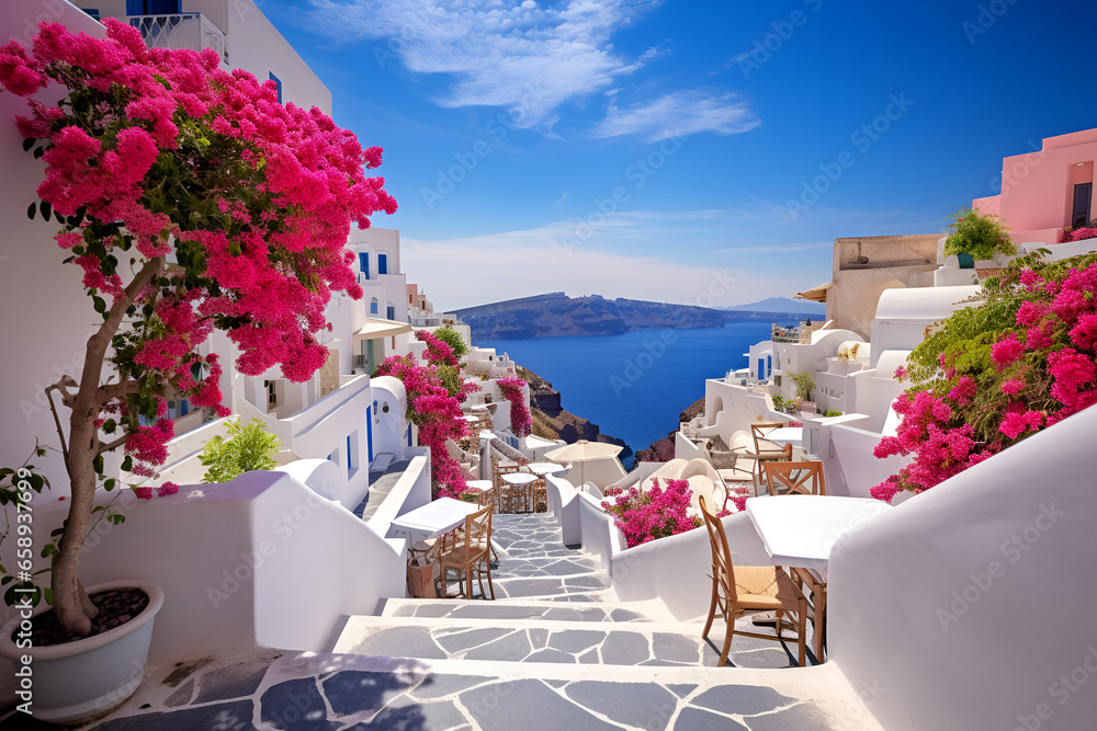 Fototapeta premium view of island in santorini, greece