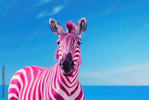 Portrait of pink zebra. AI generative art