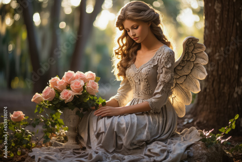 Serene angel statues guard historical monuments in peaceful cemetery landscapes 