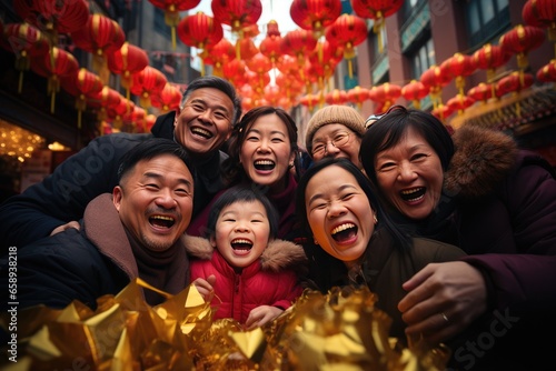 Chinese family celebrating Chinese new year. Christmas concept. photo