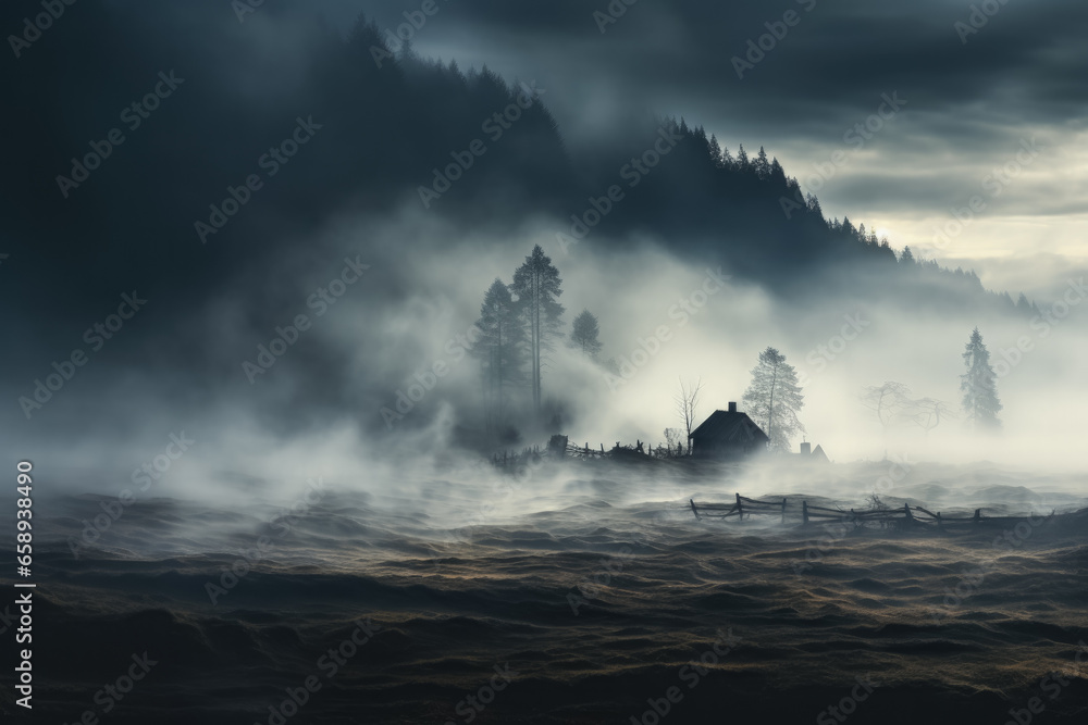 Ethereal fog blankets an unjustly desolate yet strangely serene purgatory landscape 