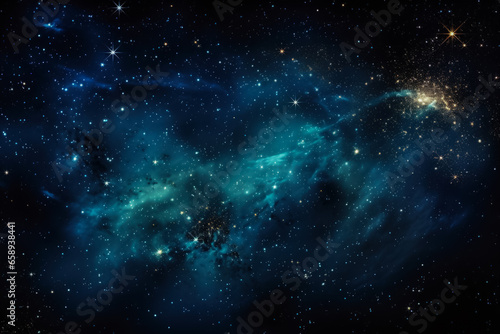 Glittering galaxies in expansive starlit skies background with empty space for text 