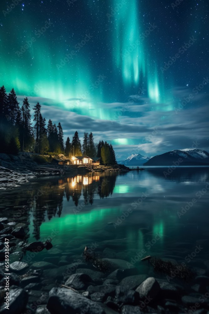 Breathtaking Northern Lights dancing gracefully across a pristine starlit sky 