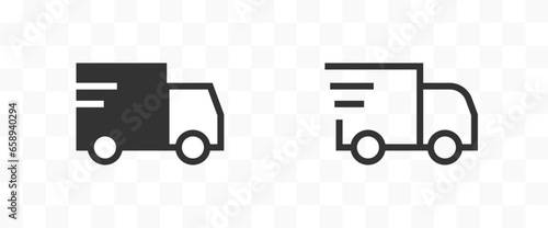 Cargo transportation car concept or delivery icon outline style on transparent background.