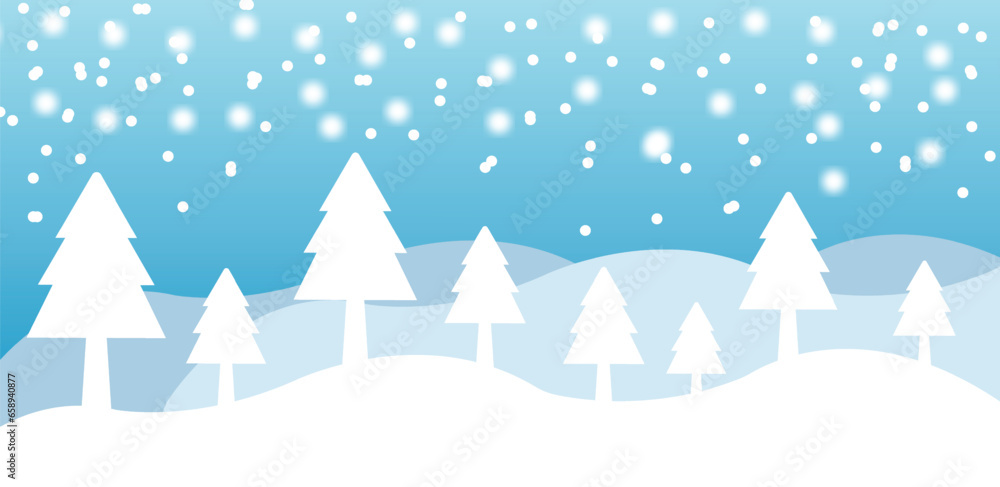 Winter background Winter background with snowflakes and snow covered trees. Vector illustration.