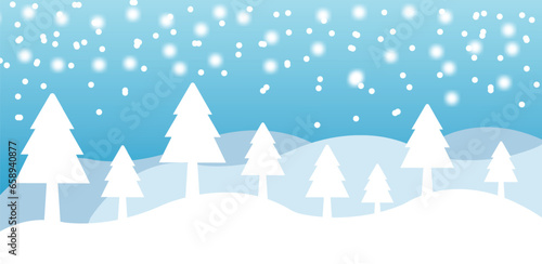 Winter background Winter background with snowflakes and snow covered trees. Vector illustration.