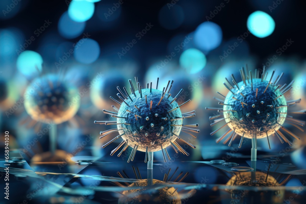 Virus with digital background. corona virus 2019. cyber virus. generative ai - obrazy, fototapety, plakaty 