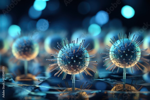 Virus with digital background. corona virus 2019. cyber virus. generative ai photo