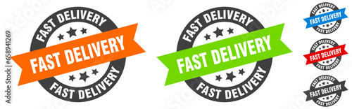 fast delivery stamp. fast delivery round ribbon sticker. tag