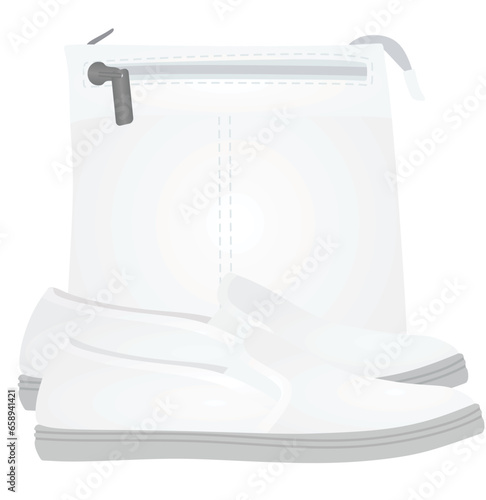 White loafer shoes and handbag. vector illustration