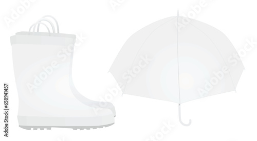 Kids rubber boots and umbrella. vector illustration