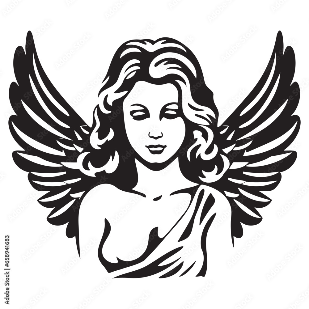 black and white drawing angel