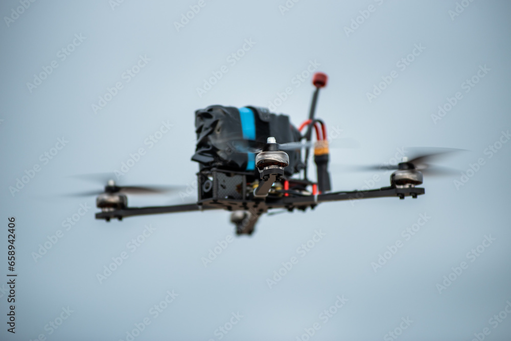 fpv drone in fly mode. modern technology fpv drone in fly mode. modern technology