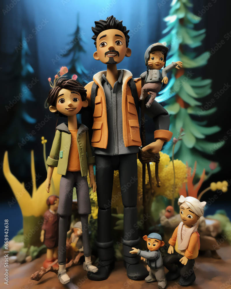 Vater mit vielen Kindern im Wald - Miniatur Puppen, Claymation, Animation