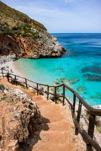 Stairs to the Beach Zingaro Nature Reserve Sicily Turquoise Sea Water Private Beach