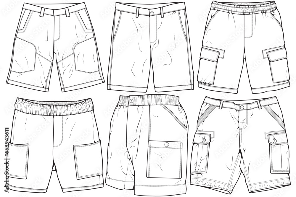 Modern Short pants outline drawing vector, Modern short pants in a sketch style, training template outline, vector Illustration. - obrazy, fototapety, plakaty 