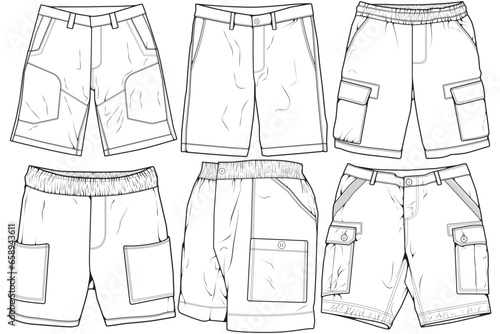 Modern Short pants outline drawing vector, Modern short pants in a sketch style, training template outline, vector Illustration.