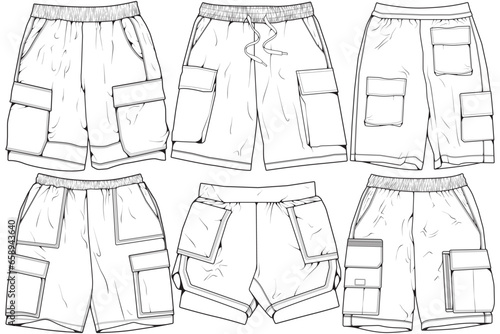 Modern Short pants outline drawing vector, Modern short pants in a sketch style, training template outline, vector Illustration.
