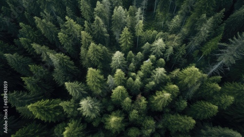 A bird's eye view of a pine forest naturalism anamorphic photo