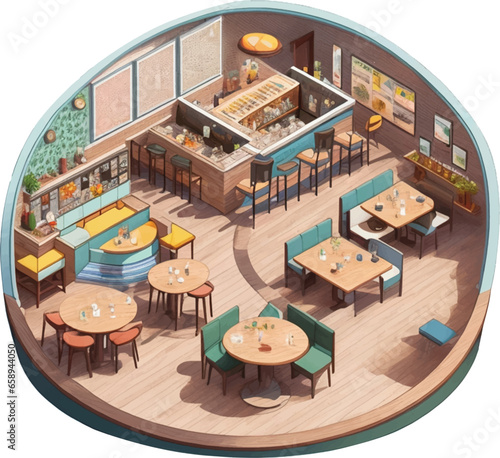 Cafe in isometric round shape