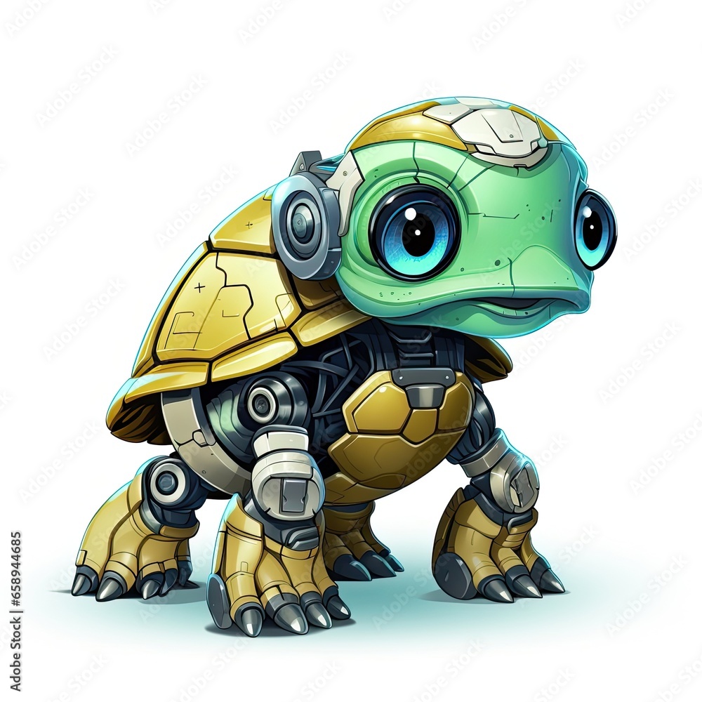 A cute cyborg turtle full body view, isolated on white A cute cyborg turtle full body view, isolated on white