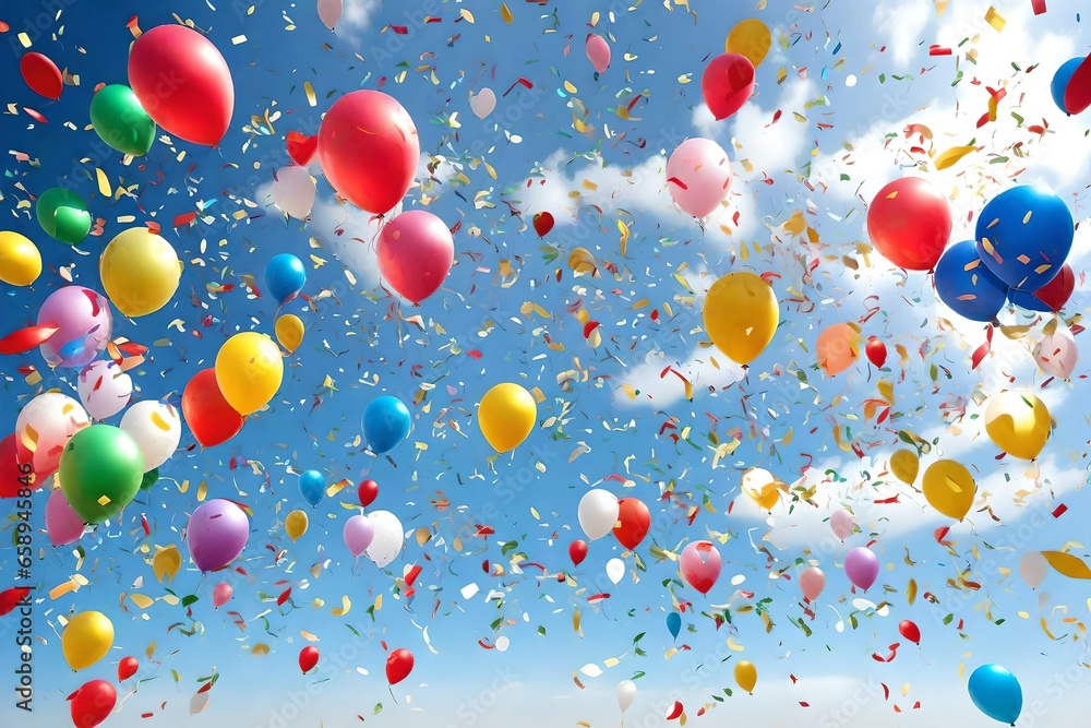 party birthday celebration concept,giftbox,balloon,confetti and streamers background copy space for text party birthday celebration concept,giftbox,balloon,confetti and streamers background copy space for text