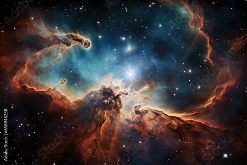 Endless Universe, Colorful nebular galaxy stars and clouds, generative ai © Gasia