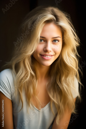 Woman with long blonde hair smiling for picture.