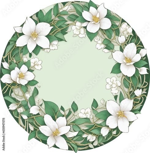 Jasmine round frame Border isolated on white background