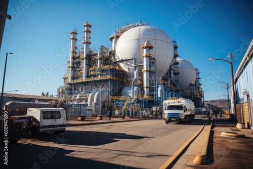 Details of industrial oil refinery plant. industrial machinery and storage tanks and pipelines systems.