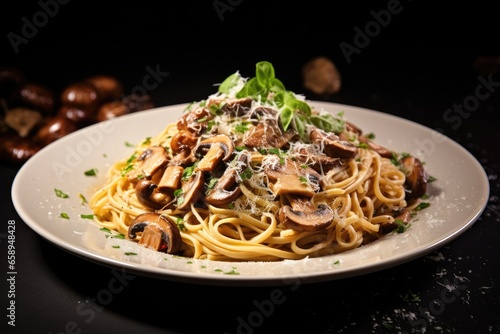 Pasta with mushrooms on plate