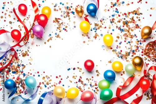 party birthday celebration concept,giftbox,balloon,confetti and streamers background copy space for tex