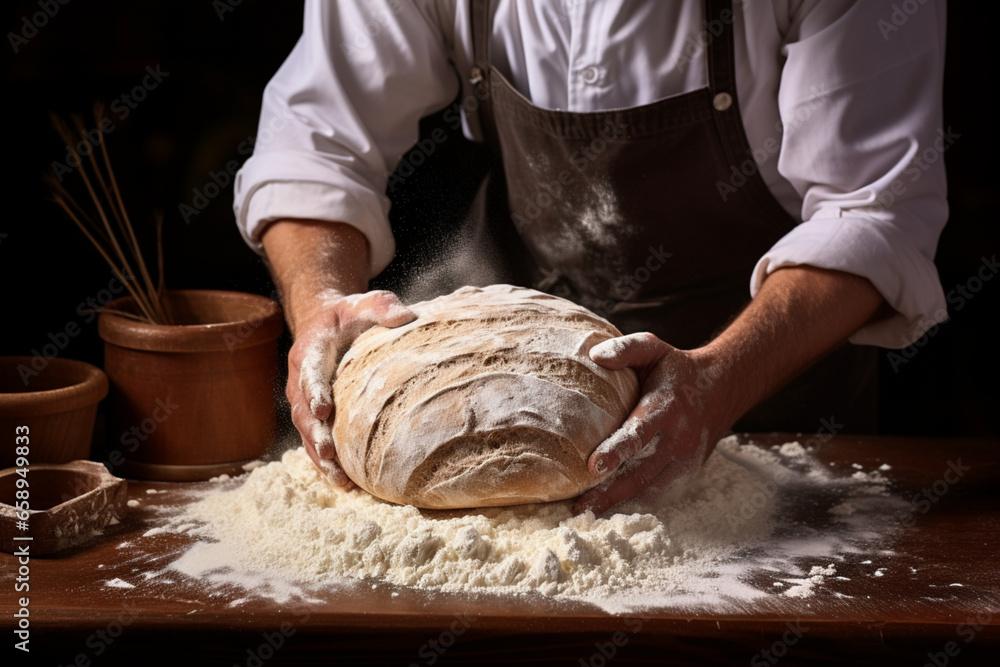 baker kneading dough