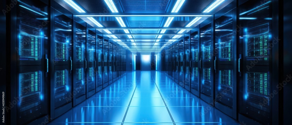 long corridors inside a data center long corridors inside a data center