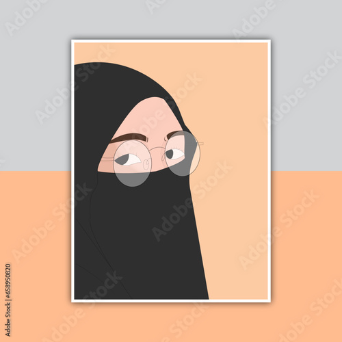 Muslim hijabi girl vector art illustration.