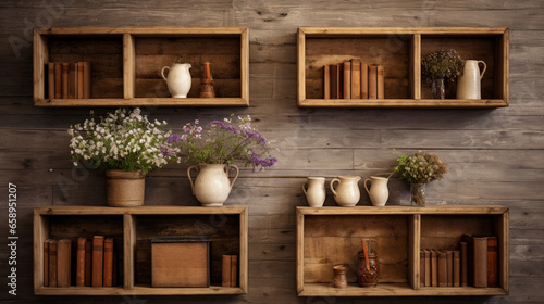 Wood boxes with flowers