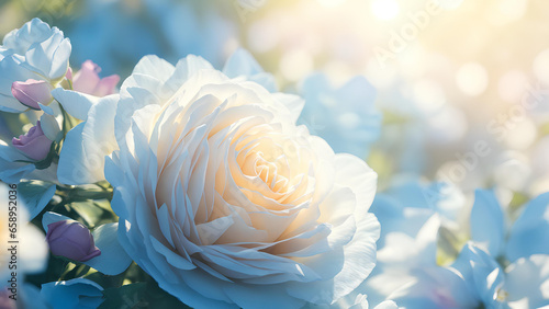 Beautiful blue and pink roses in the garden. AI