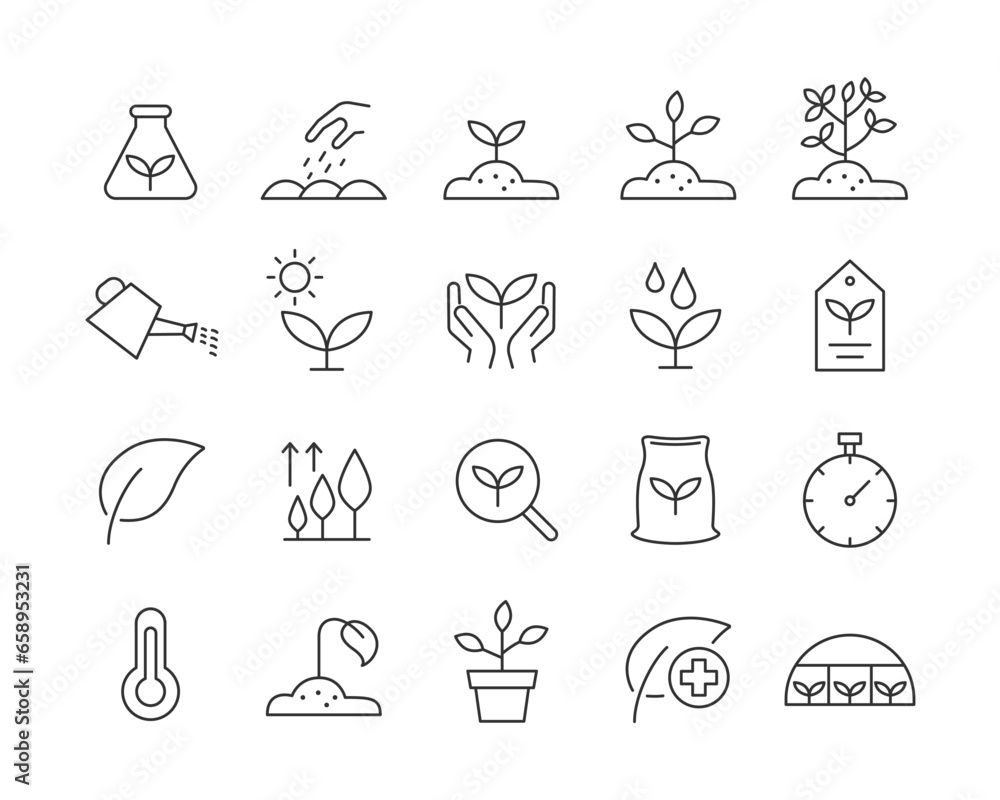Plants Icons - Vector Line. Editable Stroke. Plants Icons - Vector Line. Editable Stroke.